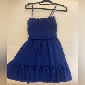Aritzia Wilfred Smocked Sleeveless Tempest Sleeveless
mini dress cobalt